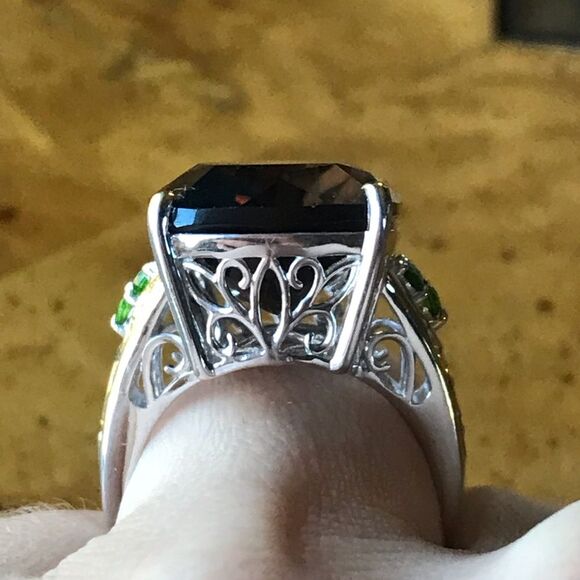 Genuine Smoky Quartz Chrome Diopside Sterling Silver Ring Size 7 - Picture 2 of 8
